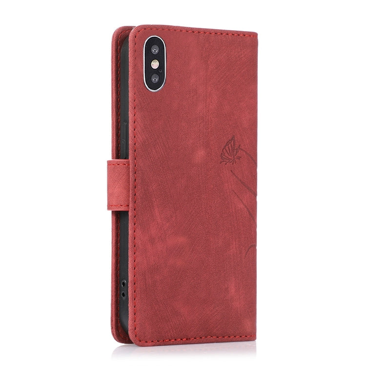 Red Orchid Butterfly Embossed Leather Phone Case for iPhone XS Max, showcasing its elegant design and functional features.